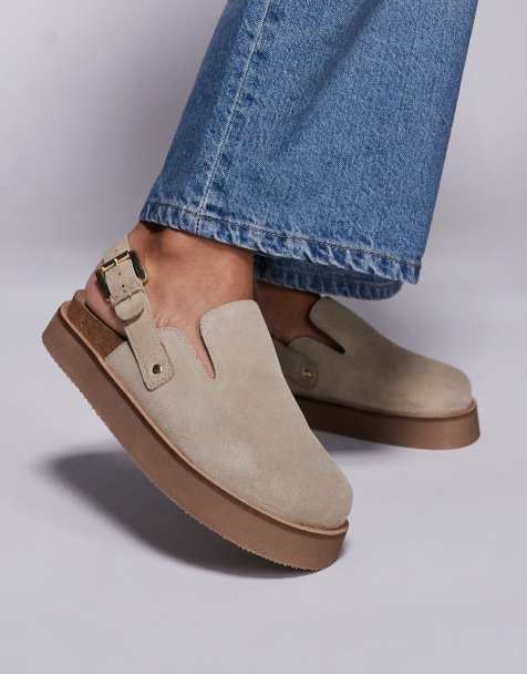 Walk London Barca clog mules in stone suede - view 1