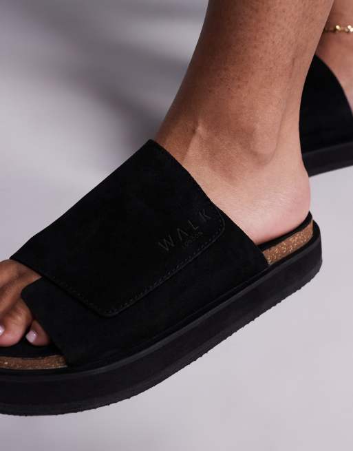 Walk London Barca Velcro Mule in black