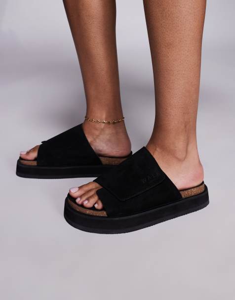 Walk London Barca velcro mules in black - view 1