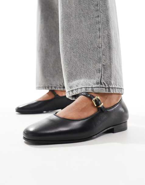 Walk London Bella ballerina shoe in black leather - view 1