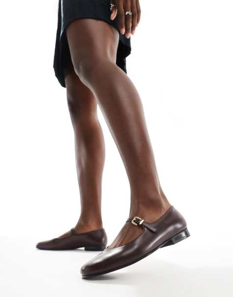 Walk London Bella ballerina shoes in burgundy leather - view 1