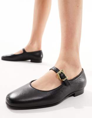 Walk London Bella Ballerinas In Black Grain Leather