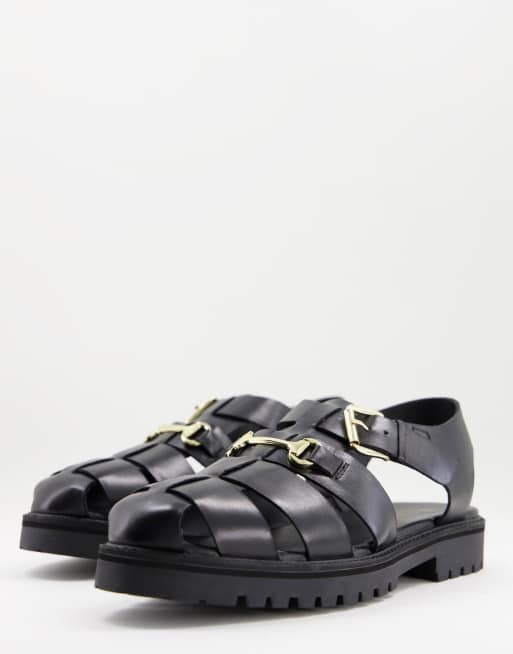 Walk London - Benjamin - Sandalen met trens in zwart leer