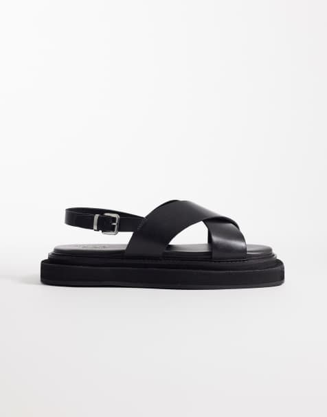 Walk London Berlin strap sandal in black leather - view 1