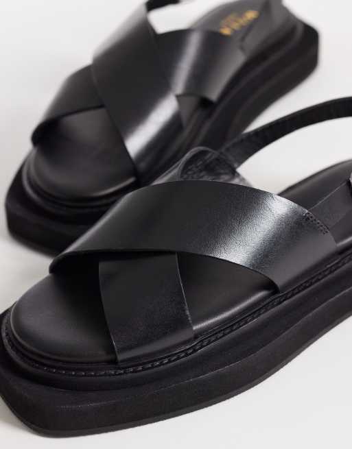 Walk London Berlin strap sandal in black leather, 3 of 4