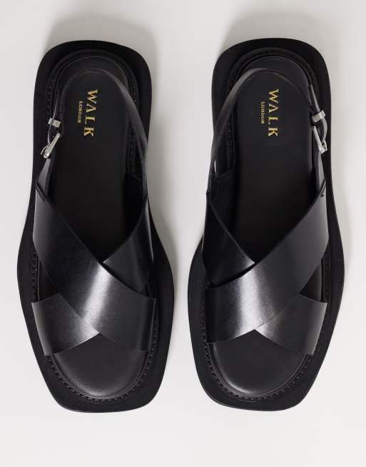 Walk London Berlin strap sandals in black leather, 2 of 4