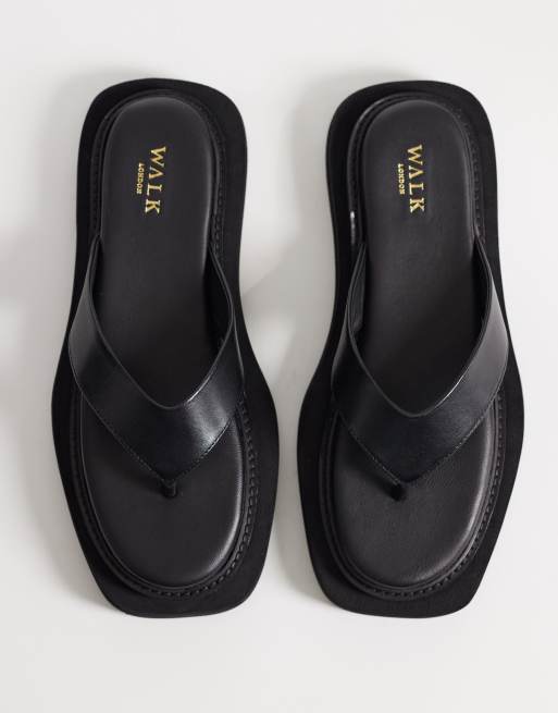 Walk London Berlin toe post sandals in black leather, 3 of 4