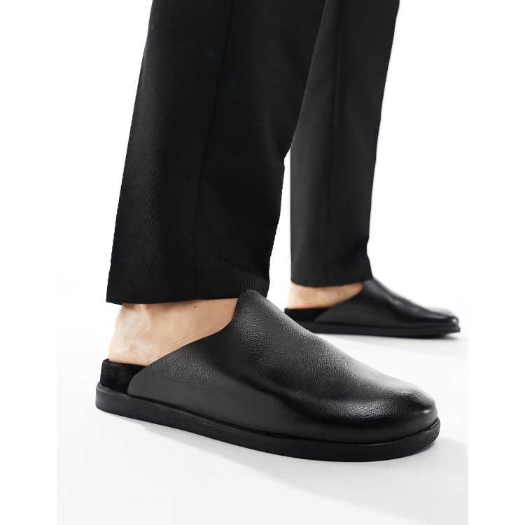 Walk London Breeze Slip On Mules In Black Grain Leather