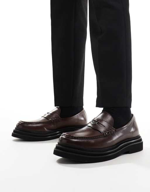 Walk London – Brooklyn – Bruna pennyloafers i läder