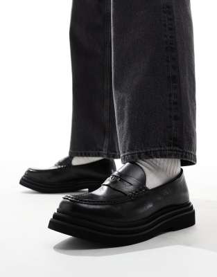 Мокасины Walk London Brooklyn Penny из черной кожи 24990₽