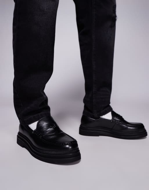 Walk London Brooklyn penny loafers in black leather