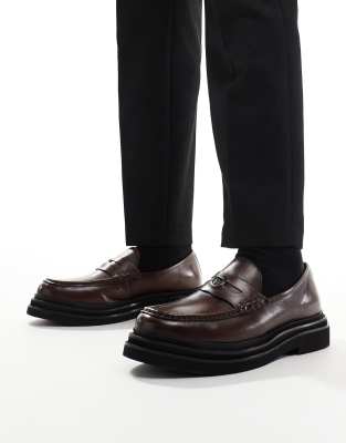 Brooklyn penny loafers in brown leather