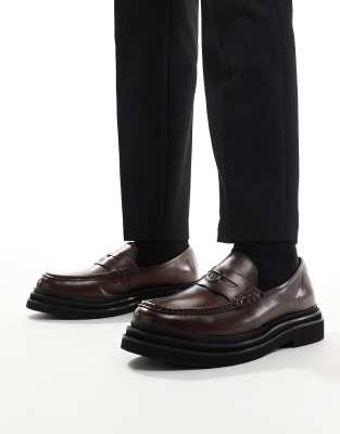 Walk London - Brooklyn - Penny loafers in bruin leer - view 1