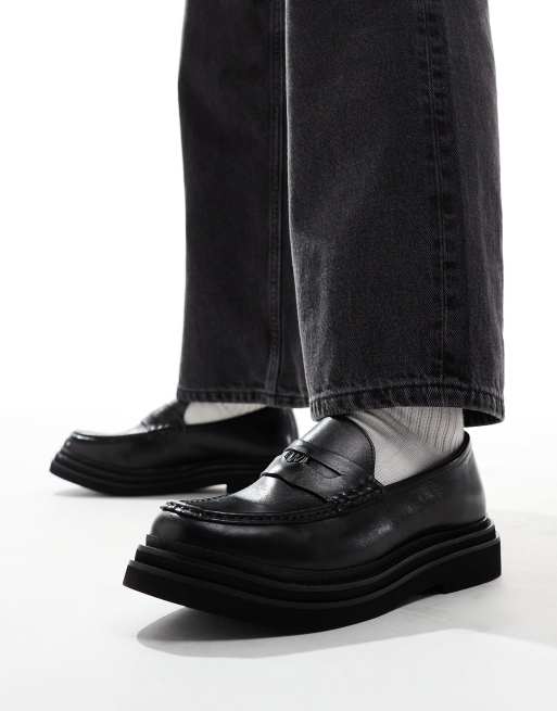 Walk London - Brooklyn - Penny loafers in zwart leer