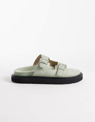  Budapest double strap sandal in mint green suede