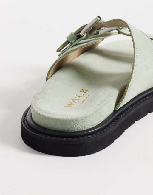 Walk London Budapest double strap sandal in mint green suede, 3 of 4