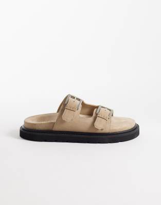  Budapest double strap sandal in stone suede
