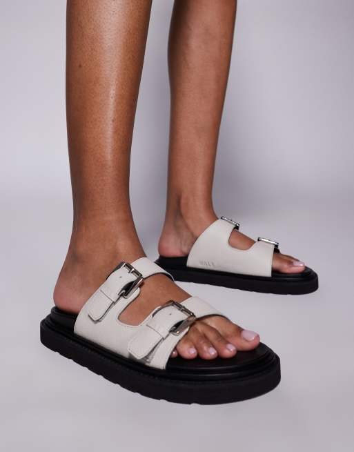 Walk London Budapest double strap sandals in off white grain leather, 2 of 4