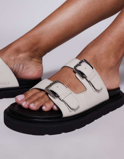 Walk London Budapest double strap sandals in off white grain leather, 4 of 4