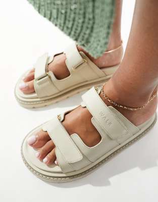 WALK LONDON Walk London Budapest Double Strap Sandals In Off White Leather