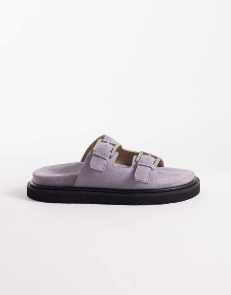 Walk London Budapest double strap sandals in purple suede - view 1