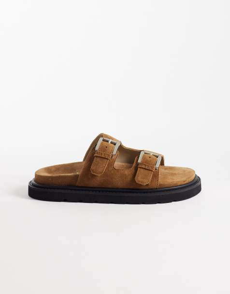 Walk London Budapest double strap sandals in tan suede - view 1