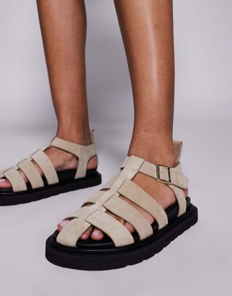 Walk London Budapest fisherman sandals in stone suede - view 1