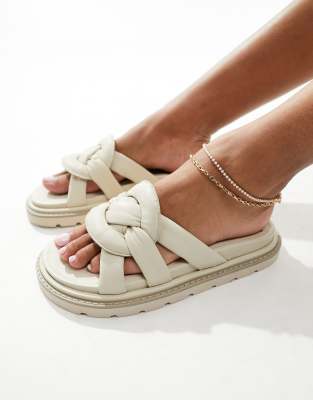 Walk London Budapest Padded Sandals In Off-white Leather