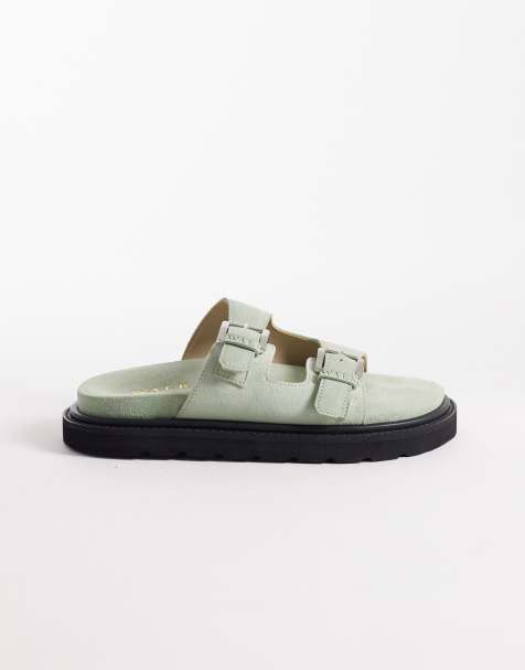 Walk London - Budapest - Sandalen van suède met dubbele bandjes in mintgroen - view 1