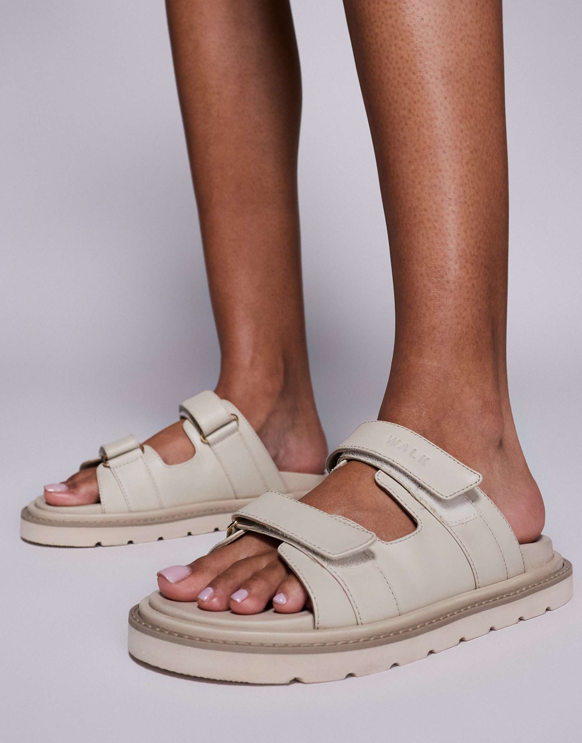 walk london budapest velcro mules in off-white leather