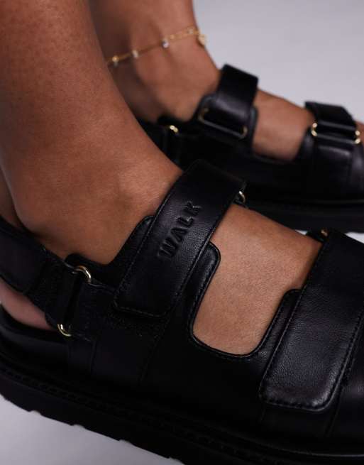 Walk London Budapest velcro sandal in black leather