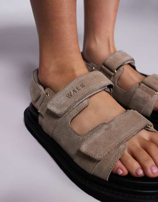 Walk London Budapest velcro sandal in stone suede, 3 of 4