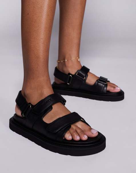 Walk London Budapest velcro sandals in black leather - view 1