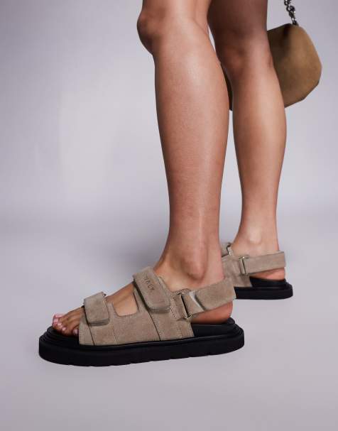 Walk London Budapest velcro sandals in stone suede - view 1