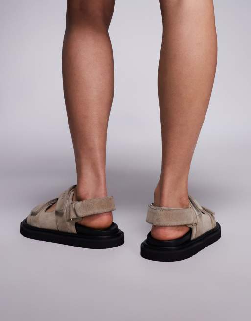 Walk London Budapest velcro sandals in stone suede, 4 of 4
