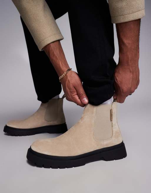 Walk London Callum Chelsea boot in stone suede