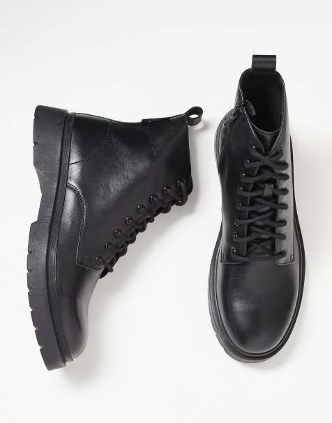Walk London Callum lace-up boots in black leather - view 1