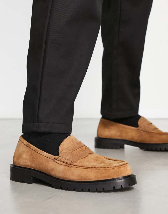 Walk London Campus chunky loafers in tan suede