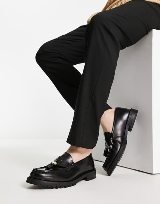 Walk London campus tassel loafers in black leather | ASOS