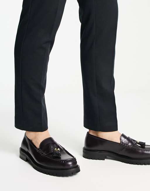 Walk London campus tassel loafers in burgundy leather | ASOS