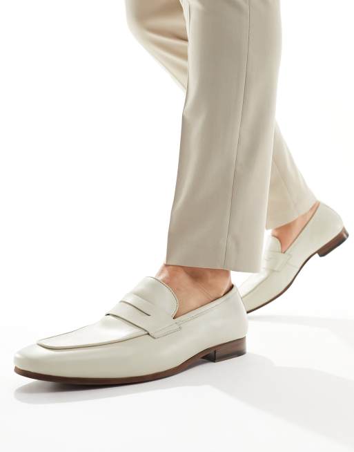  Walk London - Capri - Mocassini con mascherina in pelle color bianco sporco