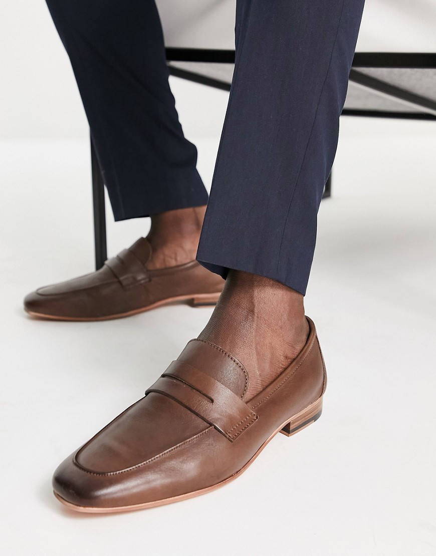 Walk London Capri Penny Loafers In Nappa Brown Leather