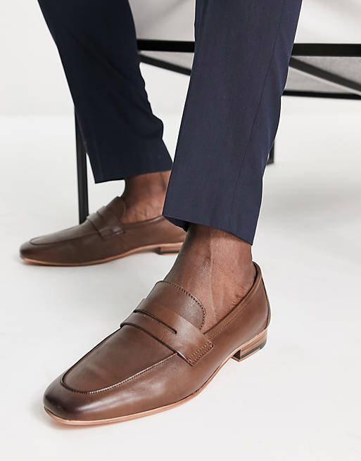 Walk London Capri Penny loafers in nappa brown leather | ASOS