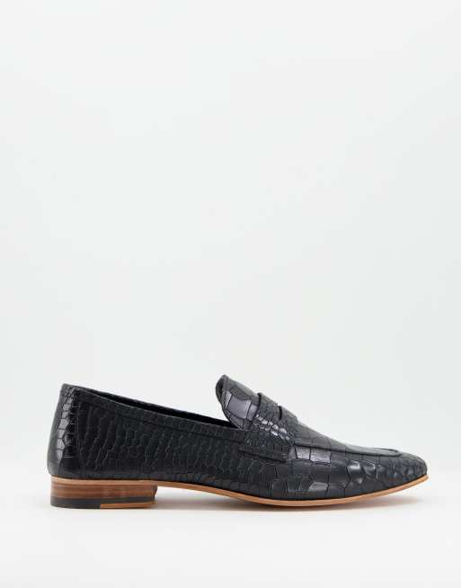 Walk London – Capri – Pennyloafer aus Leder in Schwarz mit Kroko-Prägung