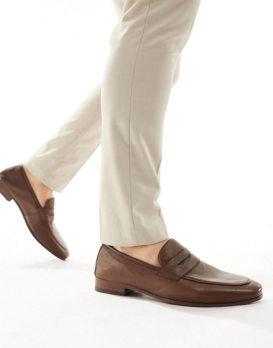 Walk London Capri Saddle Loafers In Brown Leather