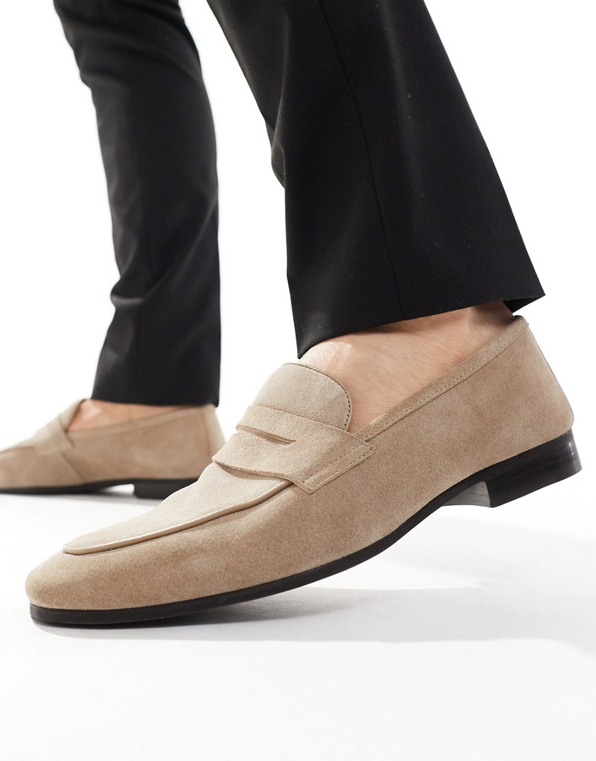 Walk London Capri Saddle Loafers In Taupe Suede-Neutral