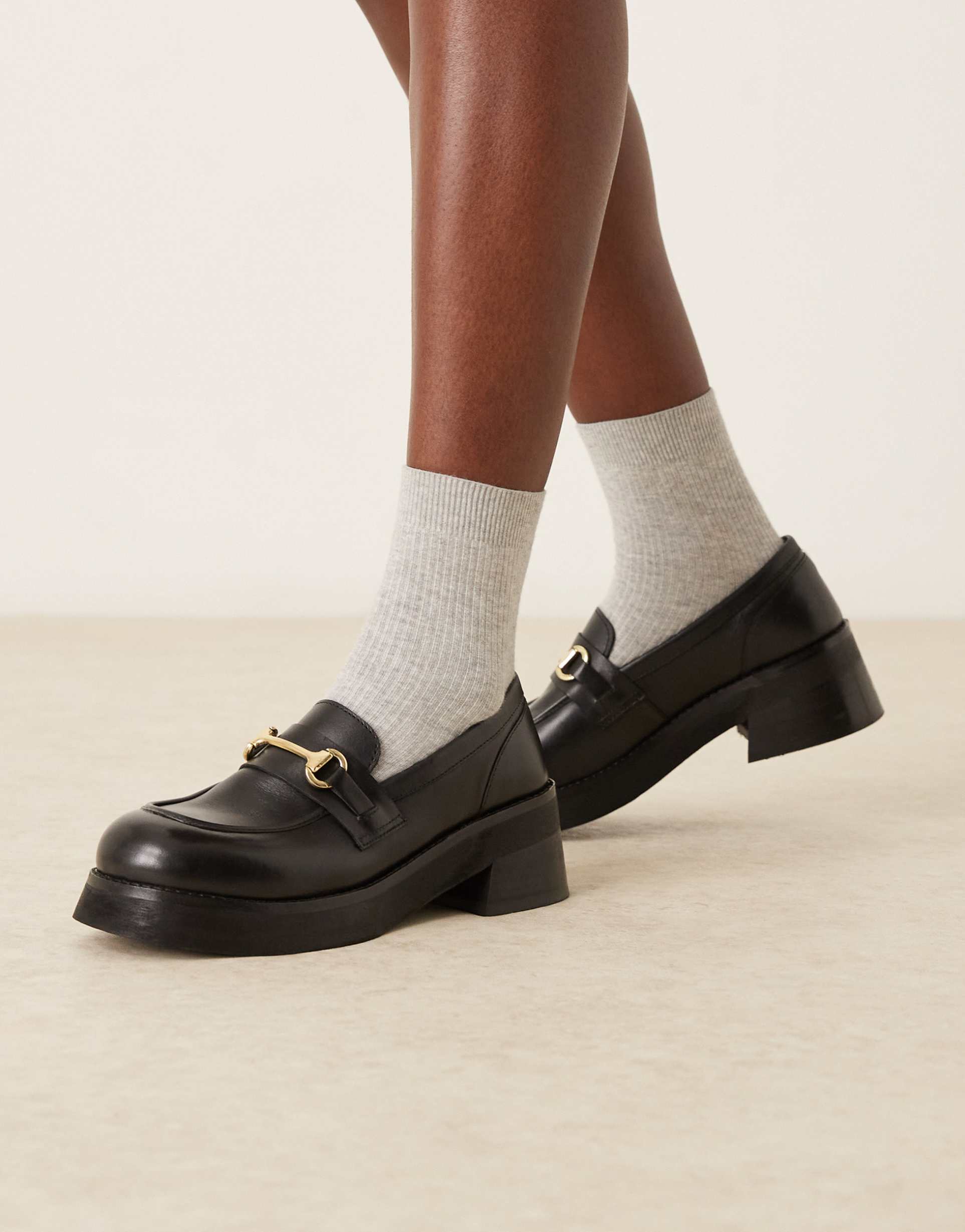 walk london cheryl trim loafers in black leather