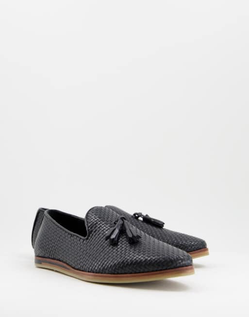 Walk London - Chris - Mocassini in pelle intrecciata neri con nappe