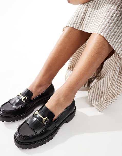 Walk London Clara fringe loafer in black smooth leather - view 1