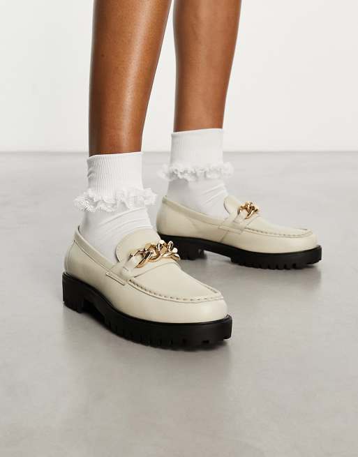 Walk London - Clara - Mocassins en cuir à détail chaîne - Blanc, 4 de 4